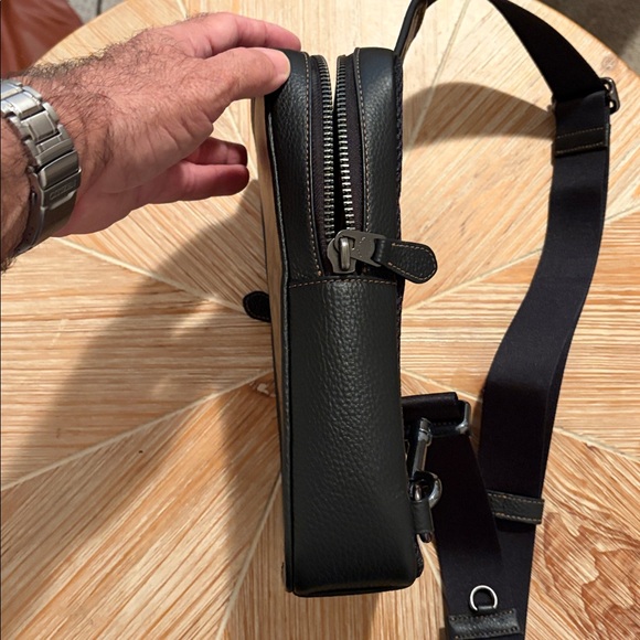 Coach Sullivan Crossbody in Tan Signature Canvas and Black Pebbled Leather - Picture 7 of 8